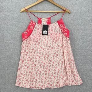 Under Skies Top Womens Large Pink White Floral Shirt Racerback Straps Top NEW